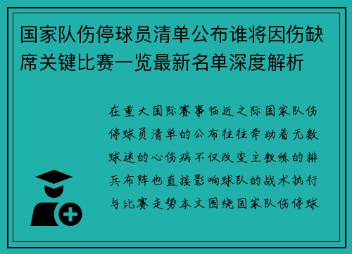 国家队伤停球员清单公布谁将因伤缺席关键比赛一览最新名单深度解析 国家队伤停球员清单公布谁将因伤缺席关键比赛一览最新名单深度解析